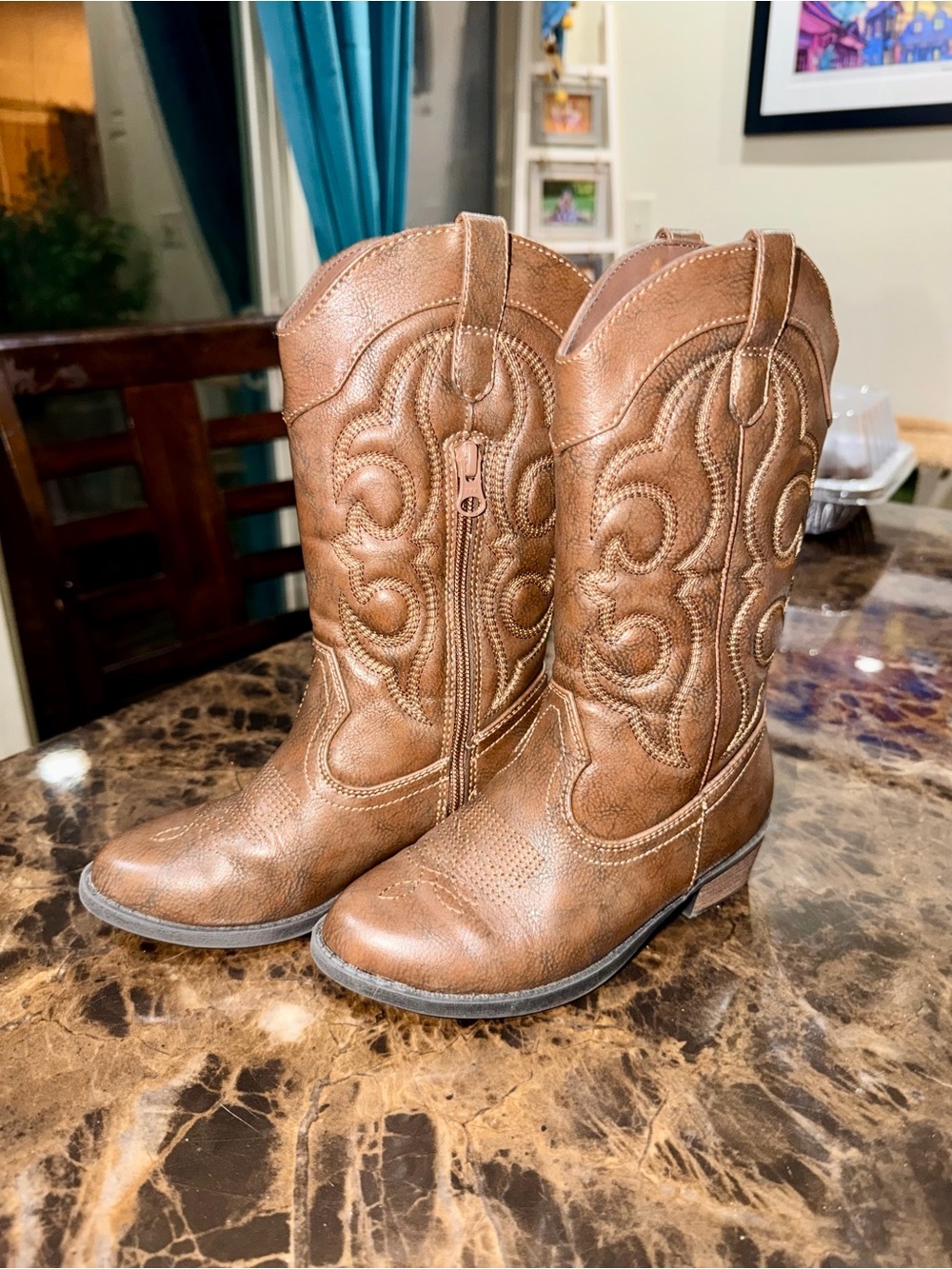 Cat & Jack Brown Embroidered Cowboy Boots for Kids GREAT CONDITION, worn once!